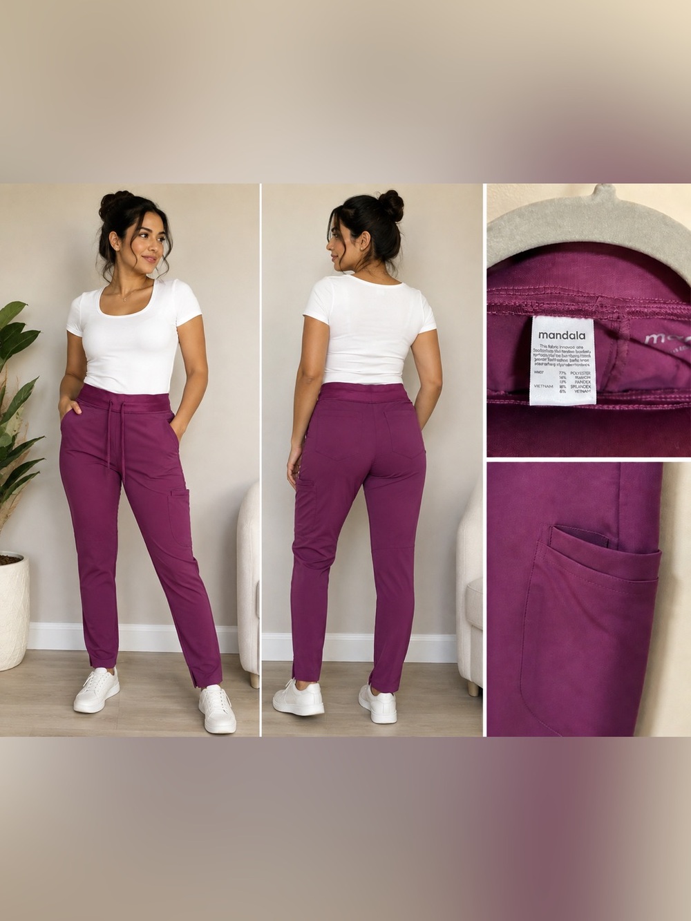 Mandala Women's High-Rise Scrub  Pants - Plum